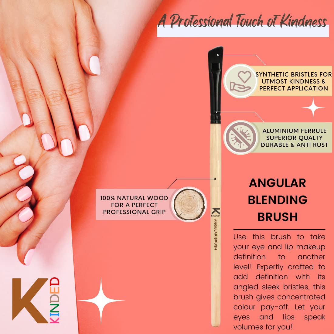 KINDED Angular Blending Eye Shadow and Eyebrow Makeup Brush Professional Series for Eyes Makeup Beauty with Smooth Soft Synthetic Hair Bristles Anti Rust Aluminium Ferrule Natural Wooden Handle Grip - Image 3 thumbnail