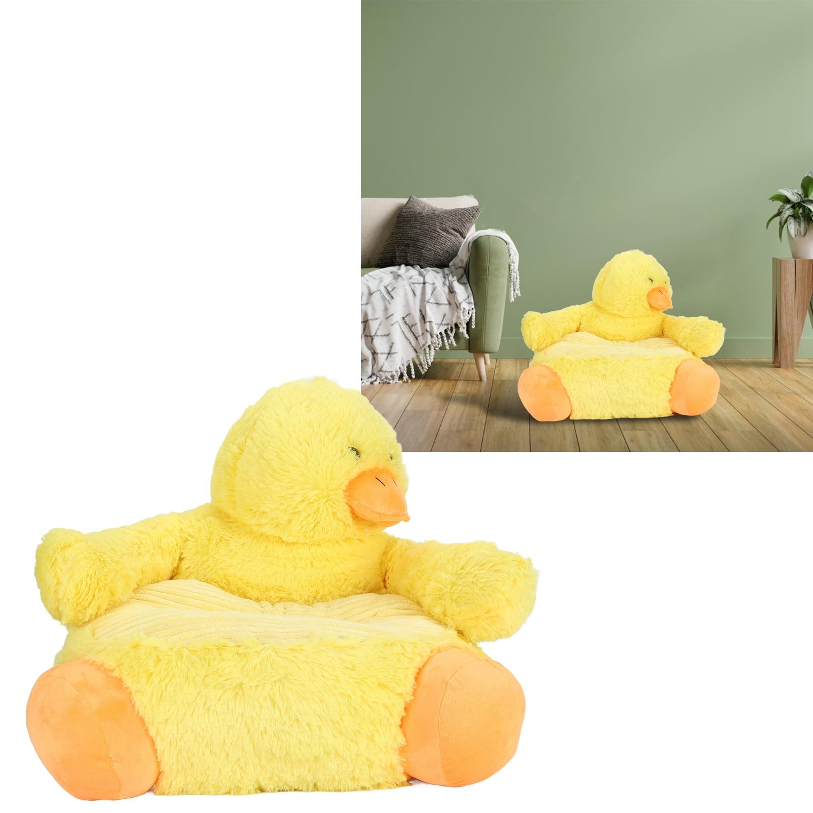 Alomejor Plush Seat Cushion with Backrest, Soft Yellow Chair