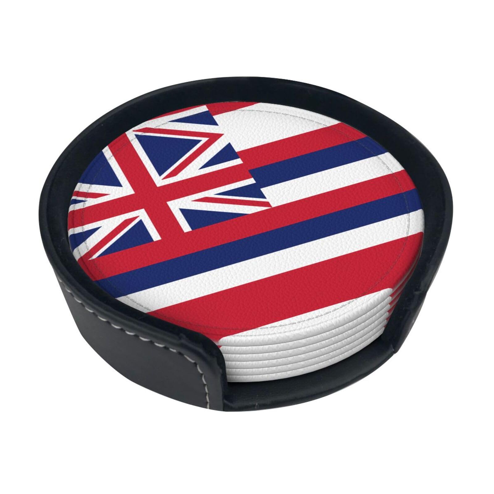 Hawaii Flag Printed Coaster Set, with Holders, 6 Pieces. Suitable for Dining Tables, Kitchen Decor, and Coffee Tables.