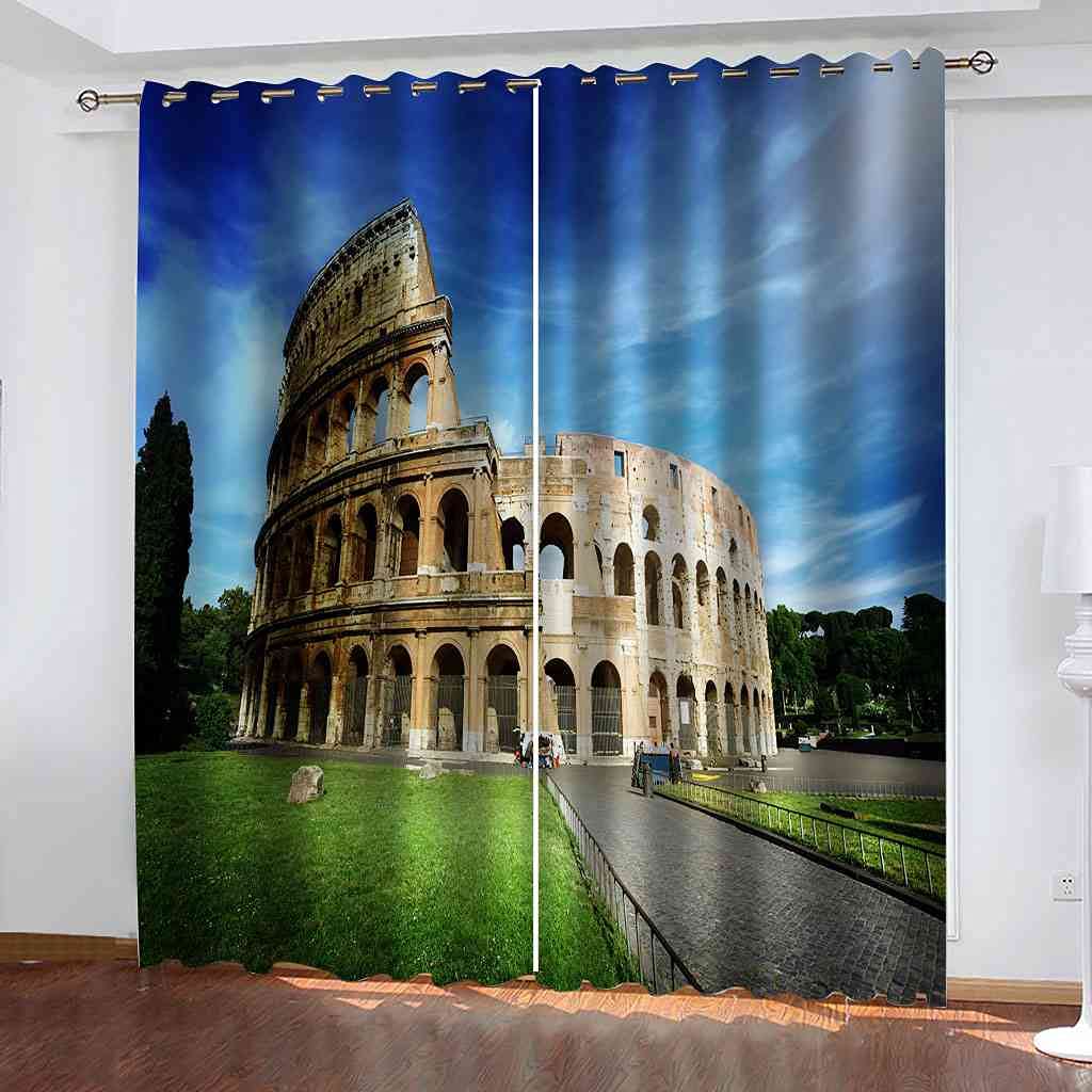 Rideau occultant thermique isolant et phonique pour salon moderne avec impression 3D paysage