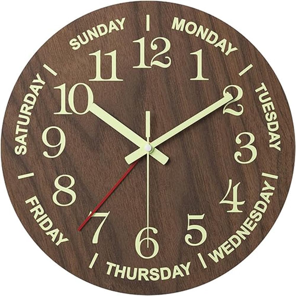 Wall Clock 12 Inch Silent Non-Ticking Modern Clocks Battery Operated - Analog Small Classic for Office, Home, Bathroom, Kitchen, Bedroom, School, Living Room Glow-in-The-Dark Clock
