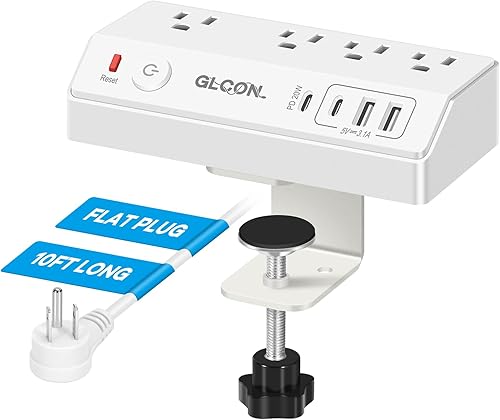 Regleta de alimentación USB C de escritorio - Estación de carga para múltiples dispositivos - Extensor de toma de enchufe múltiple - Protector de