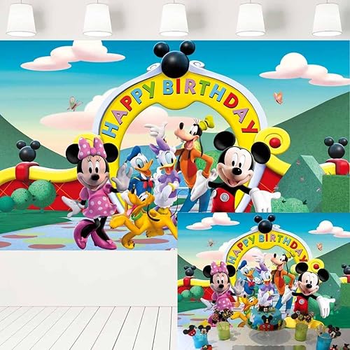 Telón de fondo de Mickey Mouse para fiesta de cumpleaños fondo de fotos para niños fiesta de cumpleaños decoración de mesa de pastel pancarta de 5 x