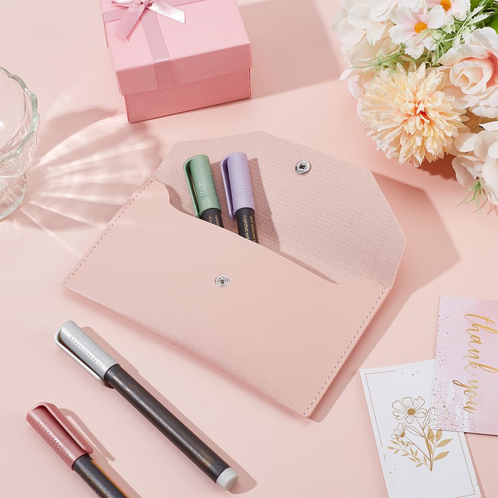 CREATCABIN Pink Envelope Wallet PU Leather Cash Small Money Bag Wallet Organizer Waterproof Slim Pouch Reusable for Cash Money Receipt Budget Binder Holder Women Men Office Supplies 3.81x6.89in - Image 4