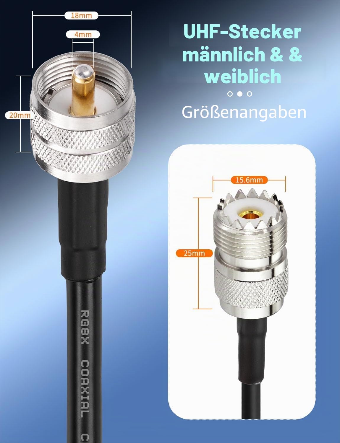 Superbat HF VHF UHF PL259 Kabel RG8X 50FT (15m) PL-259 Stecker auf Stecker Low Loss UHF kabel 50 Ohm für CB Funk Ham Radio Marine SWR Meter Antennenanalysator