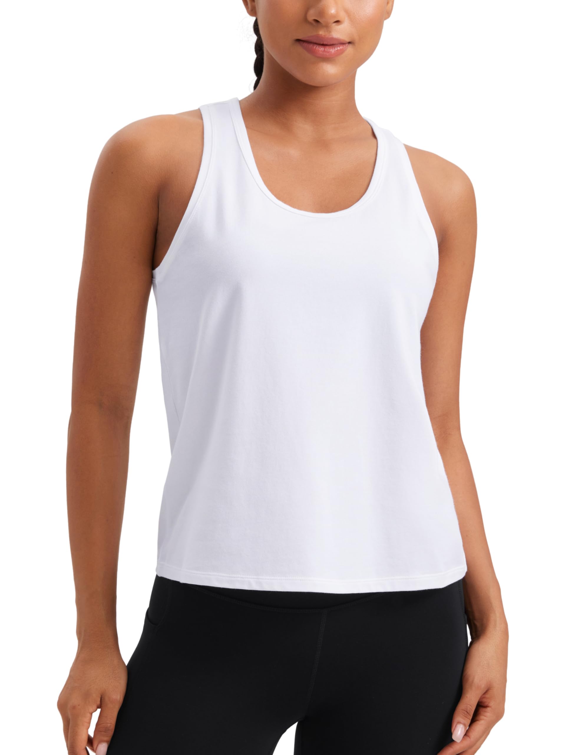 CRZ YOGA Pima Cotton Scoop Neck Tank Racerback Workout Tops for Women Soft Casual Basic Sleeveless Shirts