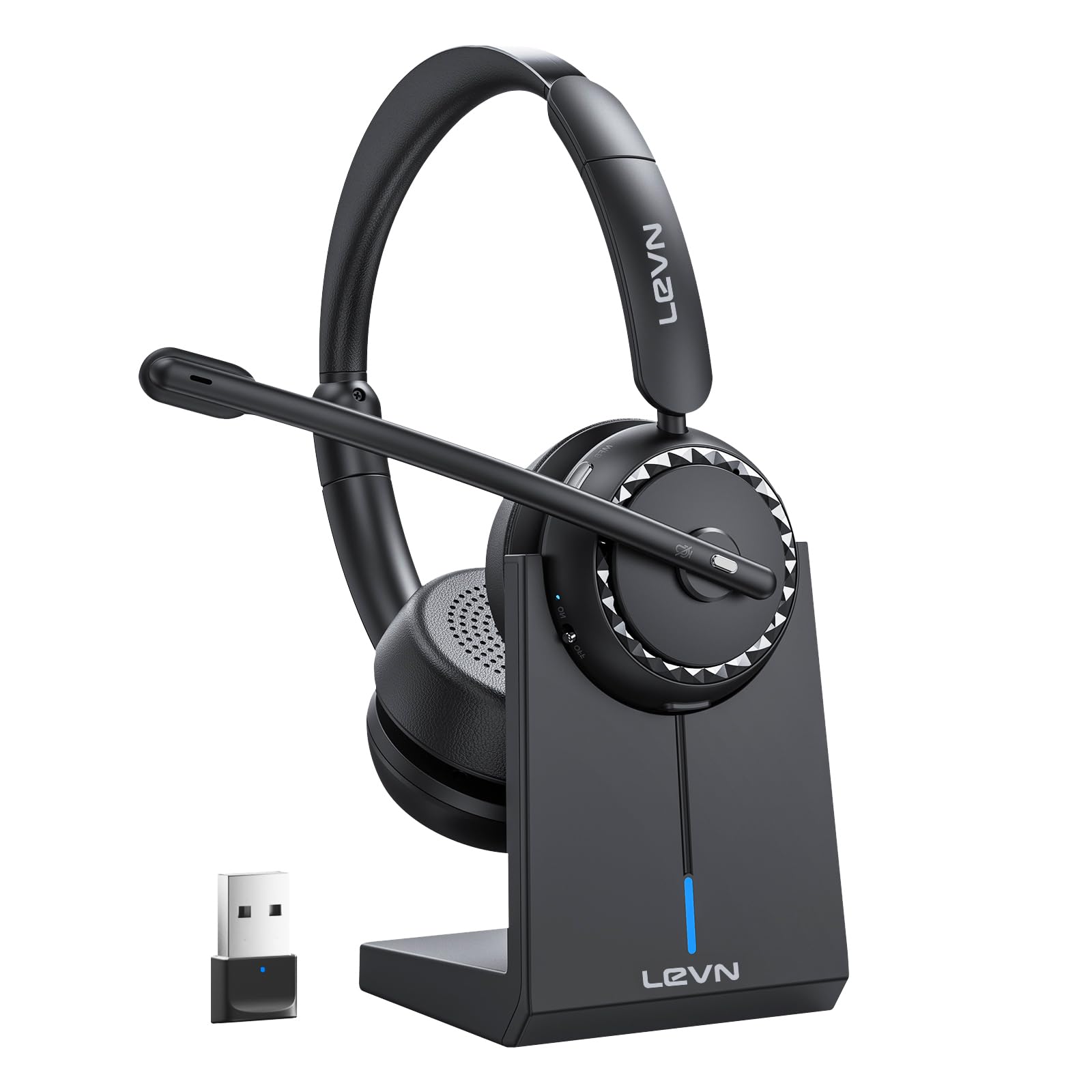 LEVN Wireless Headset, Wireless Headset with Mic for Work, AI Noise Cancelling, 65 Hrs Working Time, Bluetooth Headphones with Microphone from