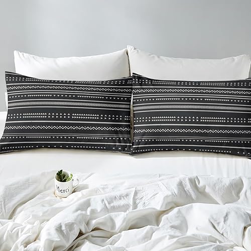 Miniatura 5 de Funda de edredón bohemia tamaño Queen para hombres y mujeres, con estampado geométrico de triángulos en blanco y negro, juego de ropa de cama