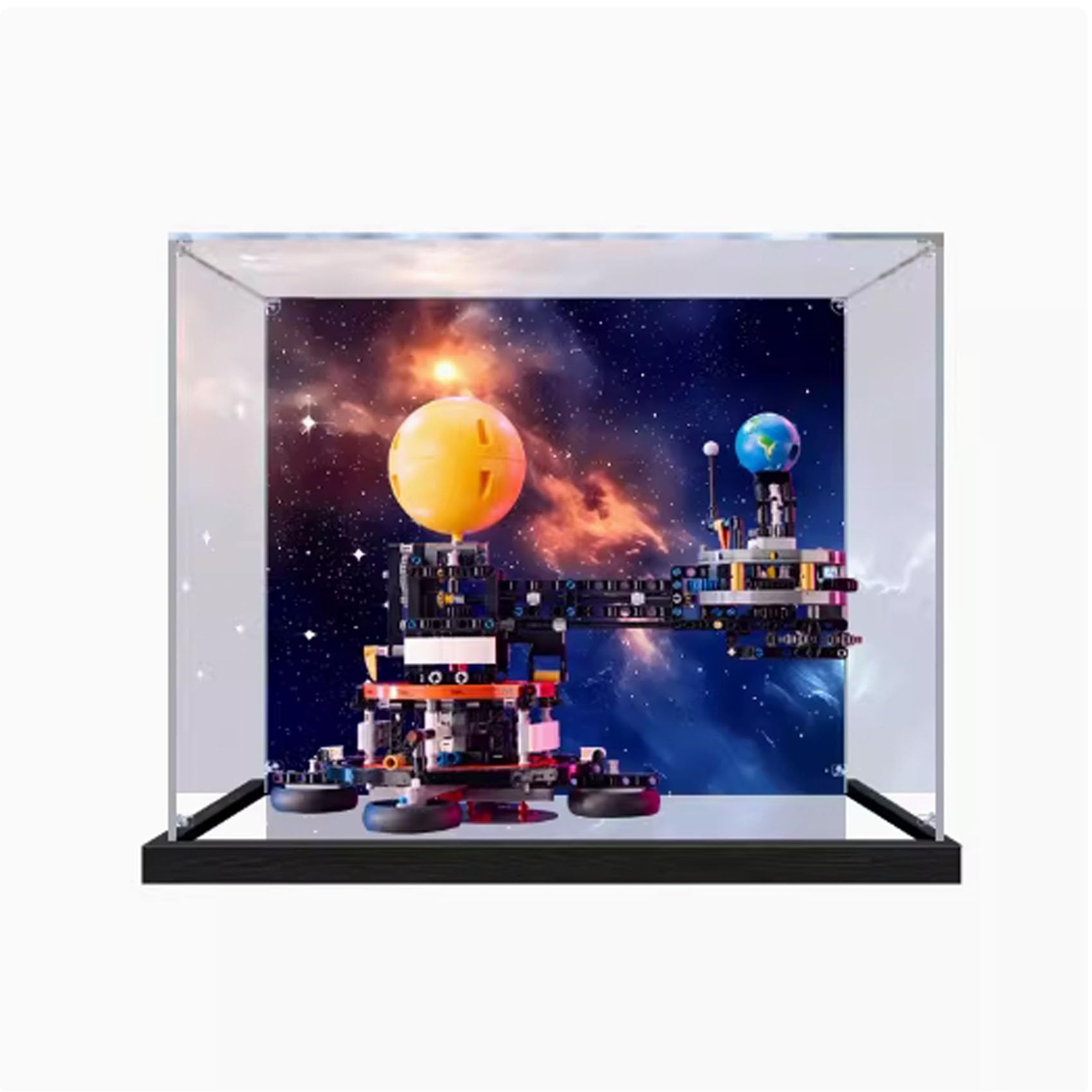 Acrylic Transparent Display Case for Lego 42179 Orbit of The Earth and Moon Model Dustproof Transparent Display Case Showcase （ 13.7 * 9.8 * 11.8 inches ）(Display Case Only) (3mm Mirror + Back Spray)
