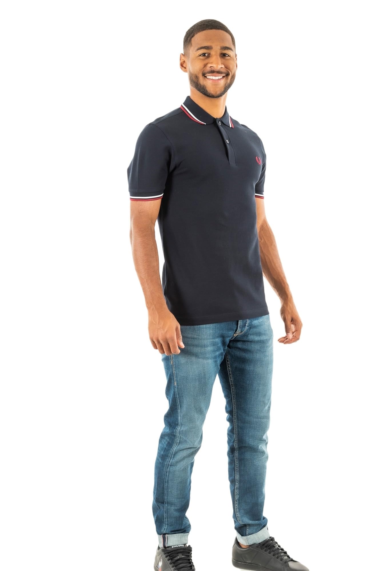 Fred Perry Polo Mm3600 T55 Nvy/Swht/Bntred, Blu, M-image