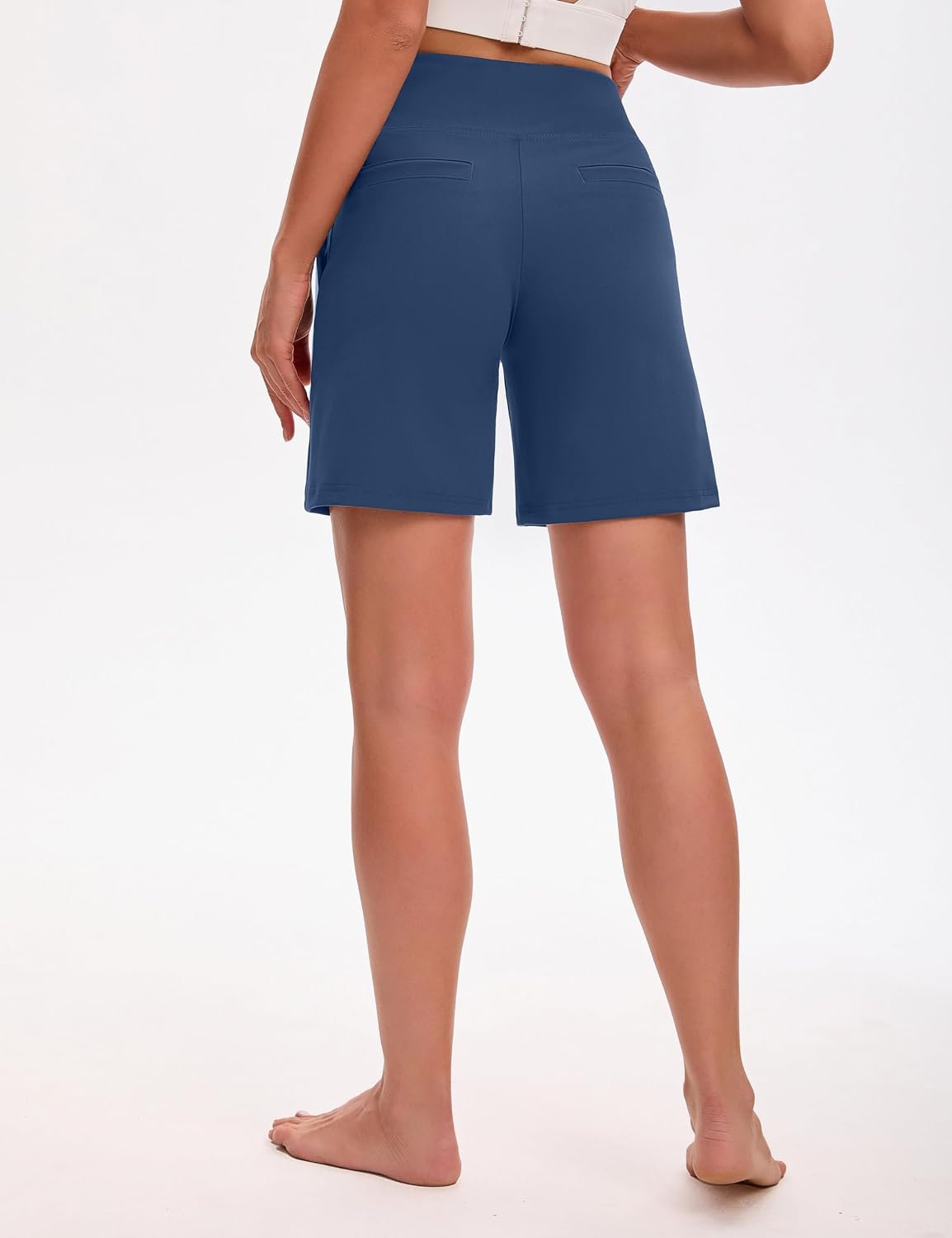 VOOVEEYA Women's Bermuda Shorts 7" High Waisted Athletic Long Shorts with Pockets for Running Yoga Casual