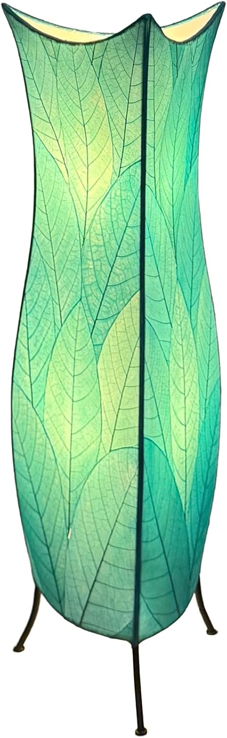 Eangee Home Design Flower Bud Large Floor Lamp Sea Blue Shade Made of Real Cocoa Leaves 13 Inches Length x 13 Inches Width x 36 Inches Height (568 l sb)