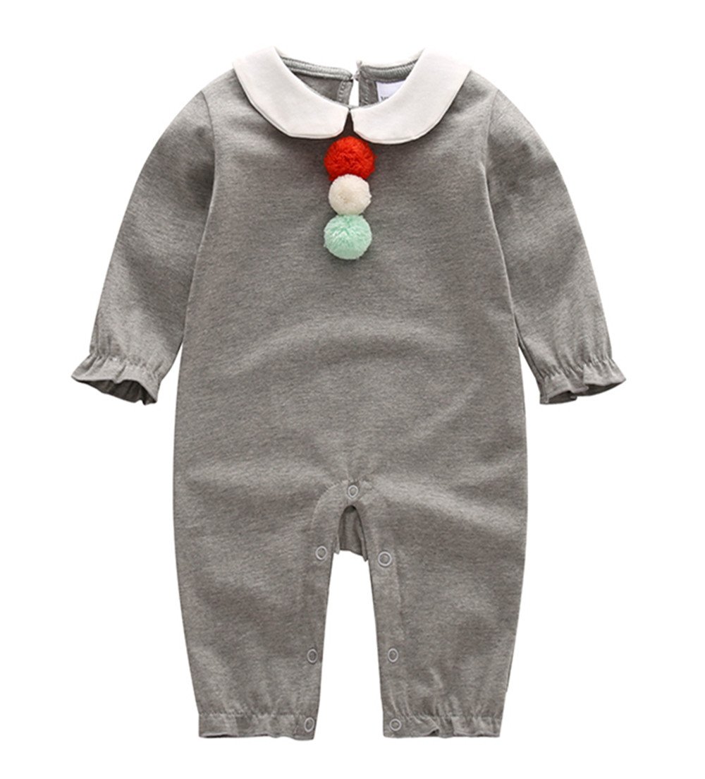 Ding Dong Baby Girl Cotton Pompon Long Sleeve Romper£¨Grey,9-12M£©