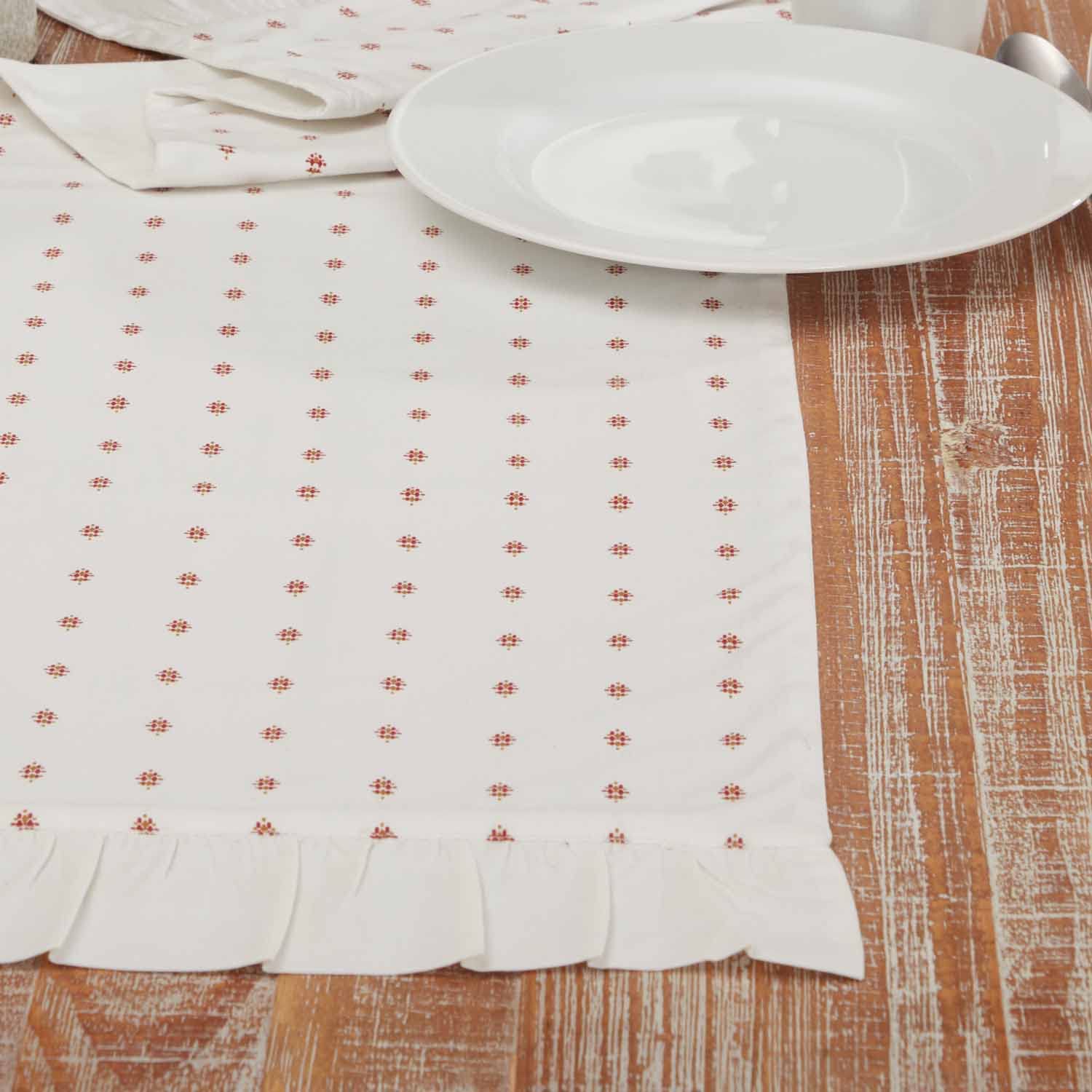 Piper Classics Abigail Ruffled Table Runner, 54" Long, Off White w/Red Dots Tabletop Décor