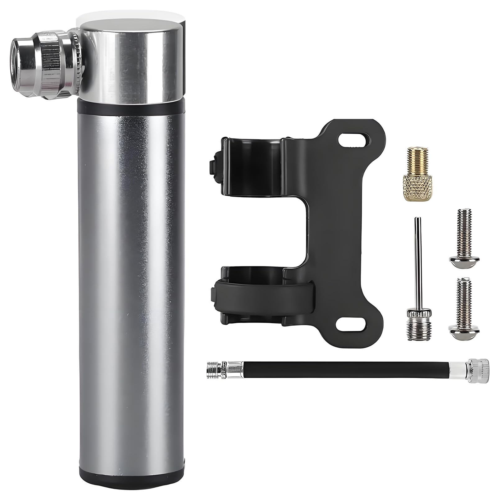 Raheem Mini Bike Pump, Titanium Grey Portable Mountain Bike Tyre Pump with Frame Mount, Aluminium Hand Bicycle Pump for Presta and Schrader Valves, Compact High Pressure Air Pump for Road MTB E-Bike
