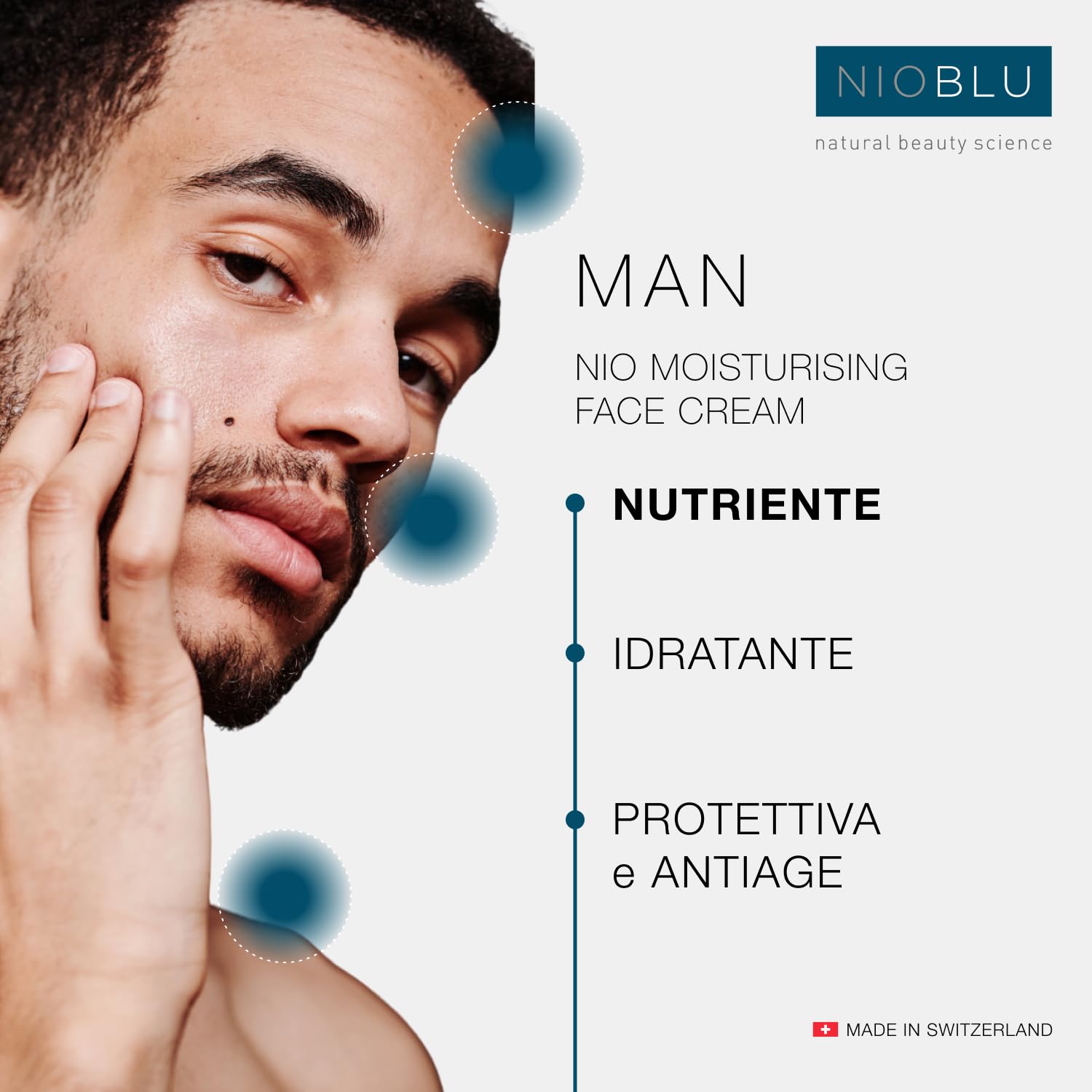 Nio Crema Viso Idratante - Uomo - Texture leggera - Facile assorbimento - Idratante - Nutriente - Protegge la pelle - Con ingredienti naturali - Tecnologia avanzata - 100 ml