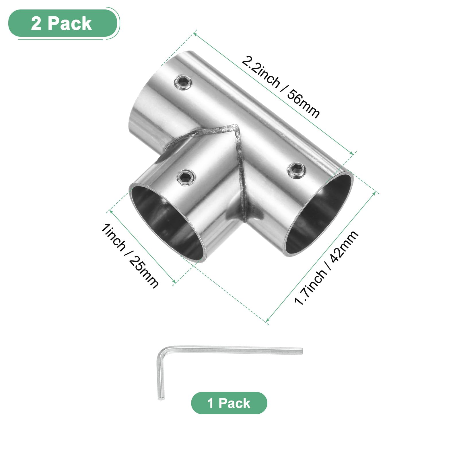 M METERXITY 2-Pack Structural Pipe Connector, Tee Pipe Fittings Stainless Steel Pipe Connector for OD 1" or 25MM Pipe - Image 3