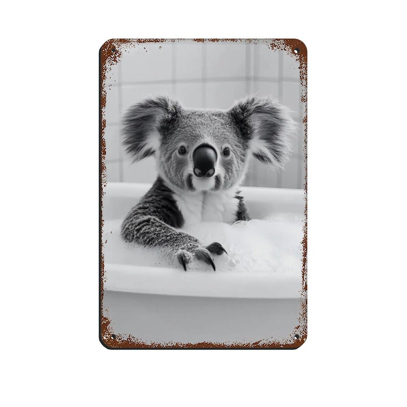 Koala in The Bathtub, Cute Bathroom Art Tin Sign Vintage Metal Pub Club Cafe Bar Home Wall Art Decoration Poster Retro 8x12inch(20x30cm)