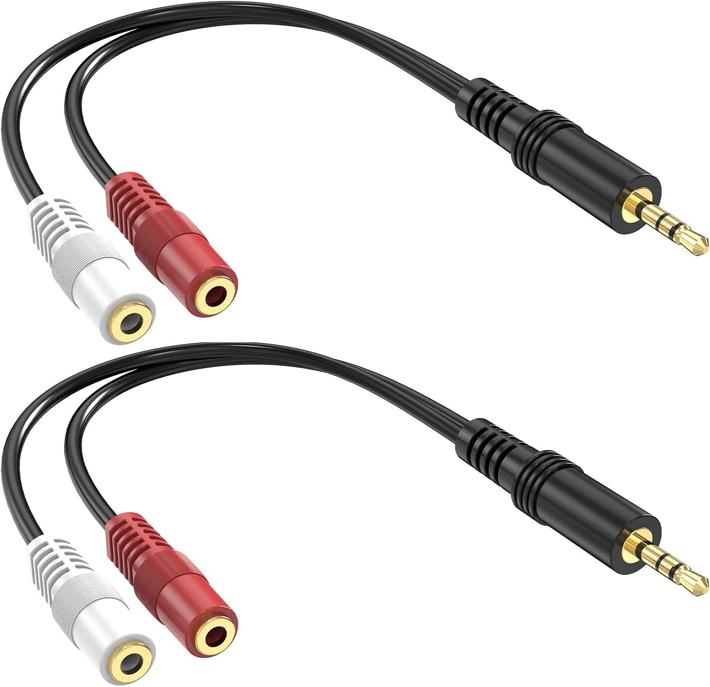 3.5mm Stereo to Dual Mono Cable, 2 Pack 6inch 1/8" TRS Male to 2 TS Mono Female Adapter Gold-Plated Connector Audio Y Splitter Cord for Headphone, Speaker