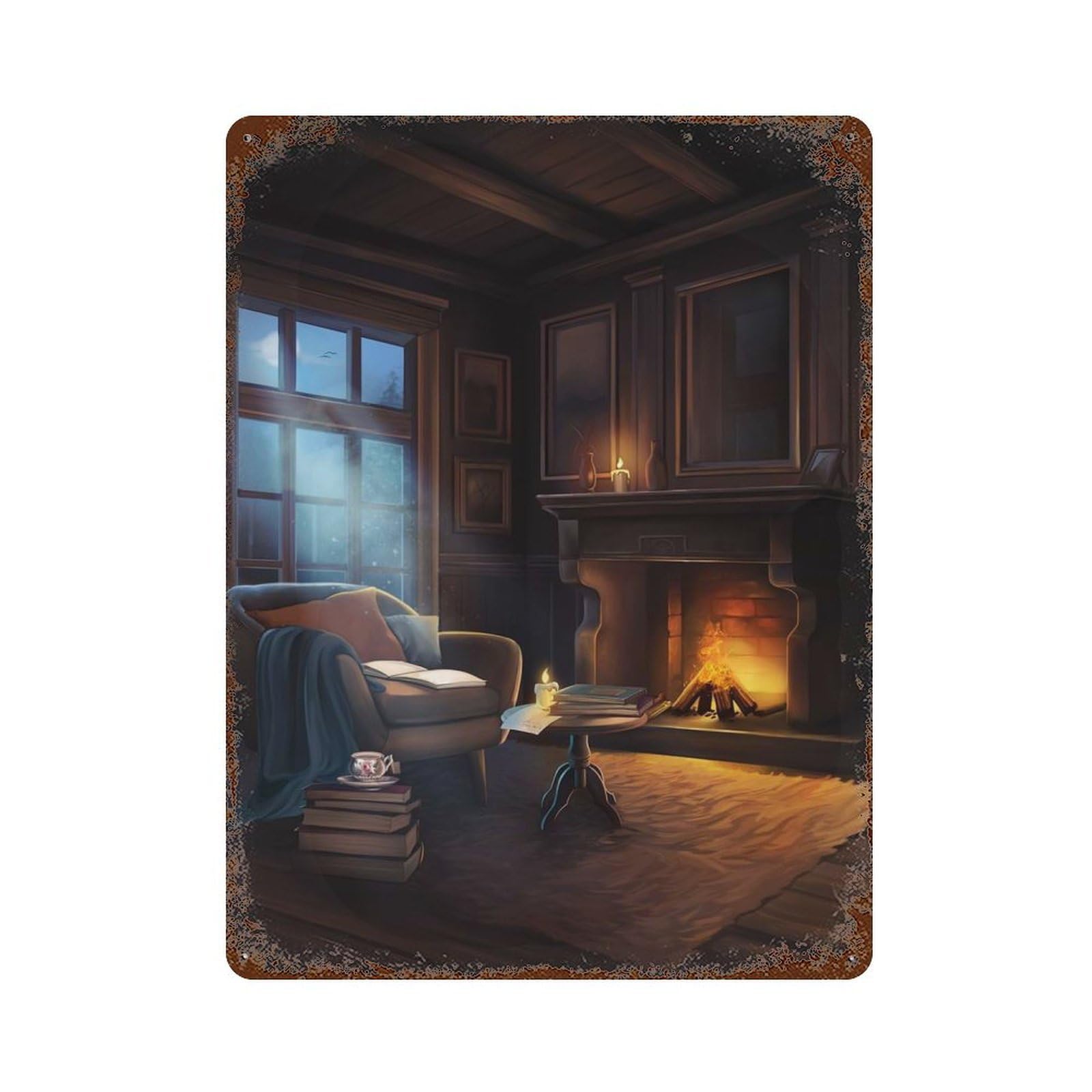 Garage Style Cozy Cabin Armchair Scene Vintage Rust Metal Sign 15.7"x11.8", Rustic Home Decor for Bar And Workshop