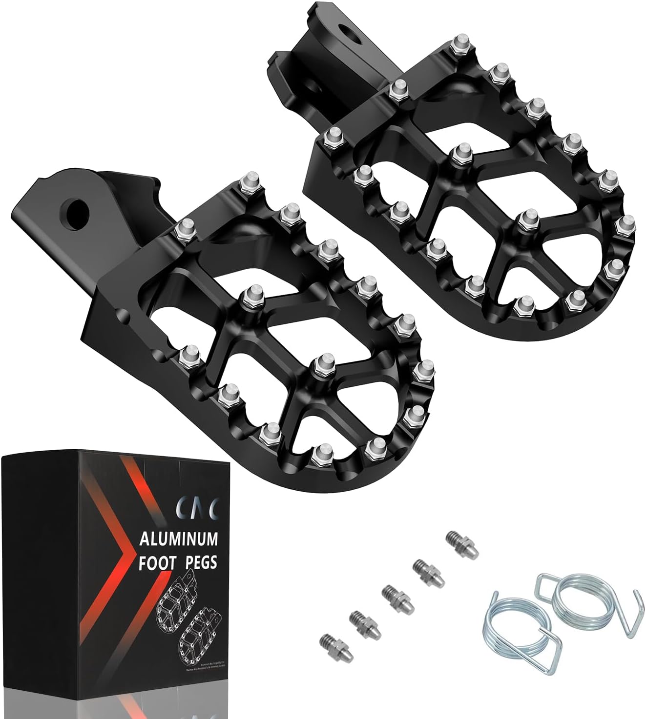 JFG RACING Dirt Bike Foot Pegs with Springs,7075 Aluminum CNC Footpegs Pedals Rests for Dirt Bike Surron Light Bee X/Surron Light Bee S/CRF150F CRF230F 03-19/X160/X260 - Black