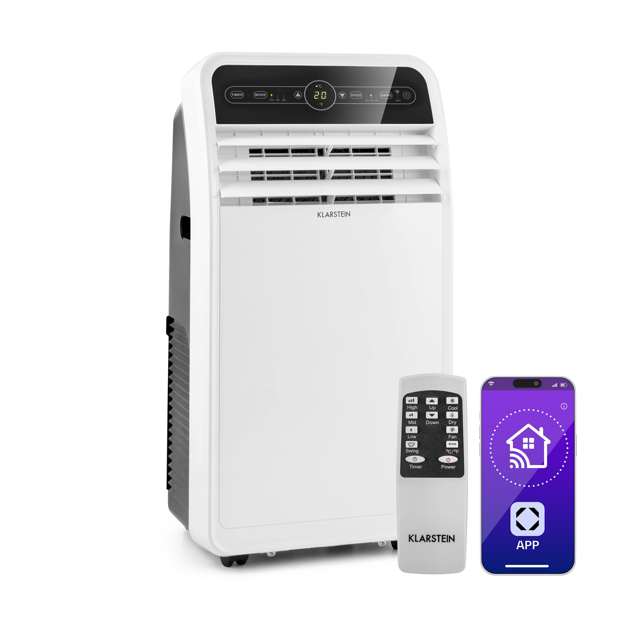 Klarstein White Air Conditioning Unit, 4-In-1 Smart Portable Air Conditioner, Mini Aircon Unit For Home & Offices, W/Ventilator & Dehumidifier Air Conditioner, Night Mode, Low Consumption 12000 Btu Ac