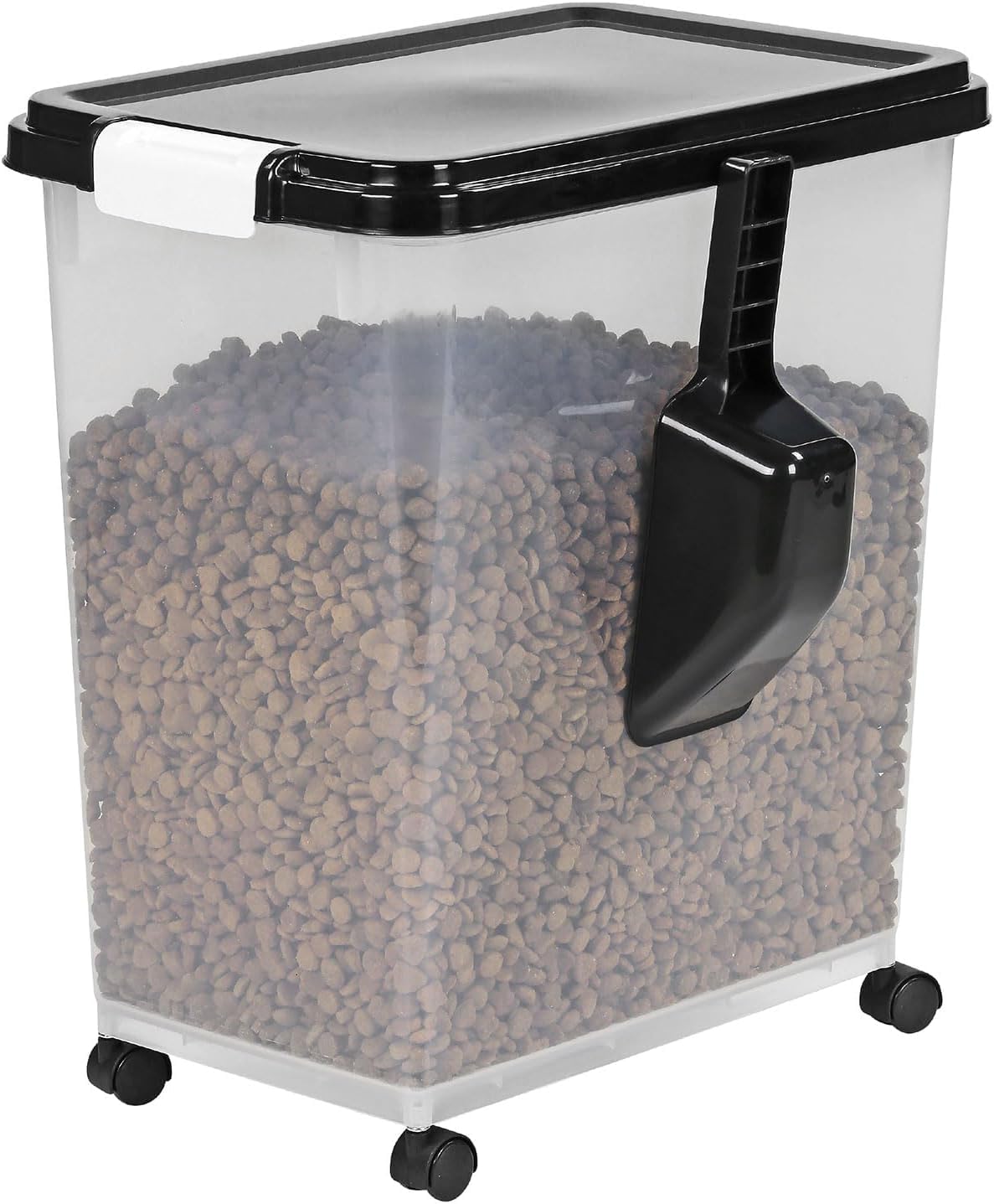 Greenfields 40 Litre Airtight Pet Food Storage Container With Plastic Measuring Scoop - Treats For Pet Dog Cat Animal Dry Food Dispenser With Caster Wheels (Black)