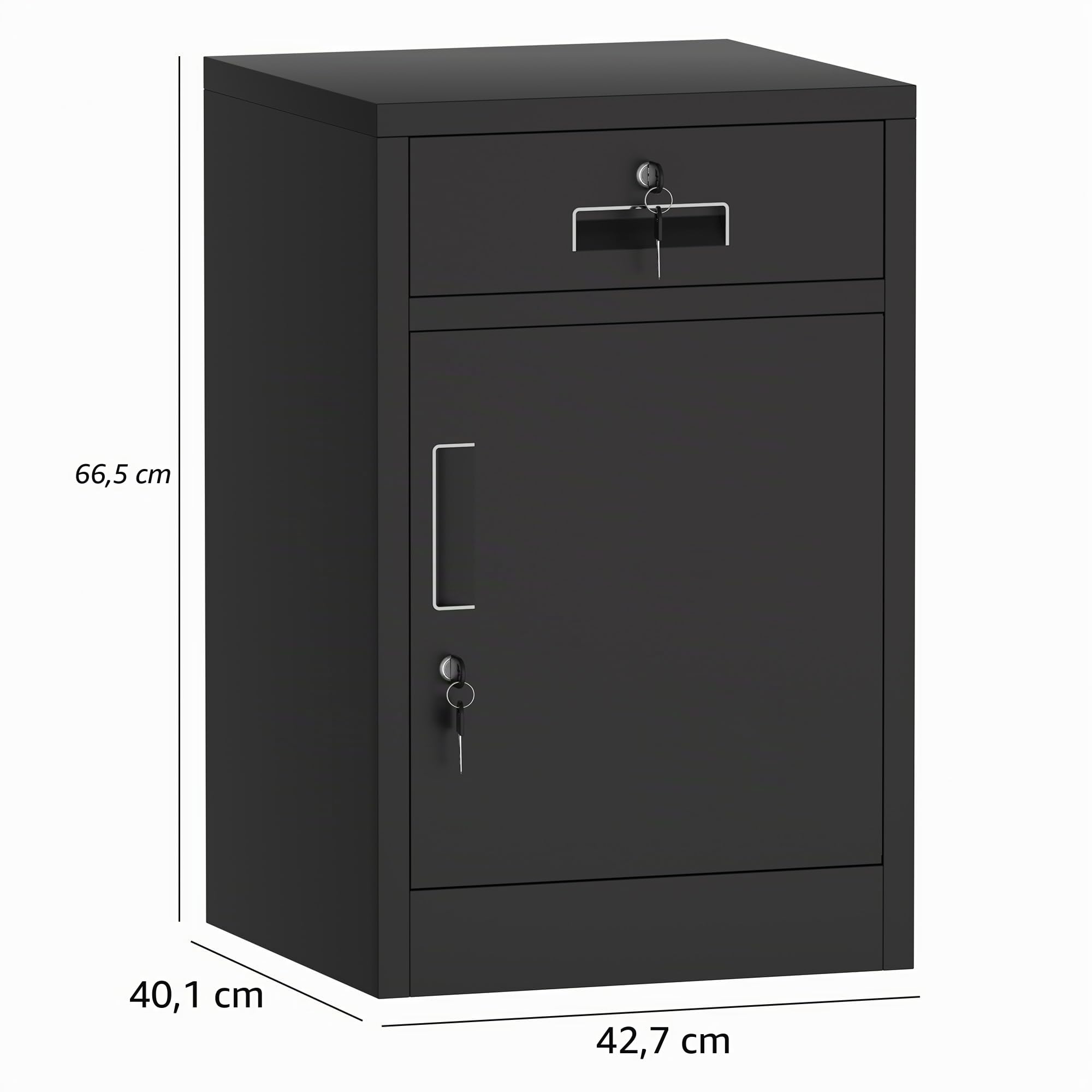 JINGUR Armadietto portaoggetti in metallo con anta e cassetto richiudibile, cassettiera richiudibile con ripiano regolabile per casa, ufficio, camera da letto, soggiorno, (nero)
