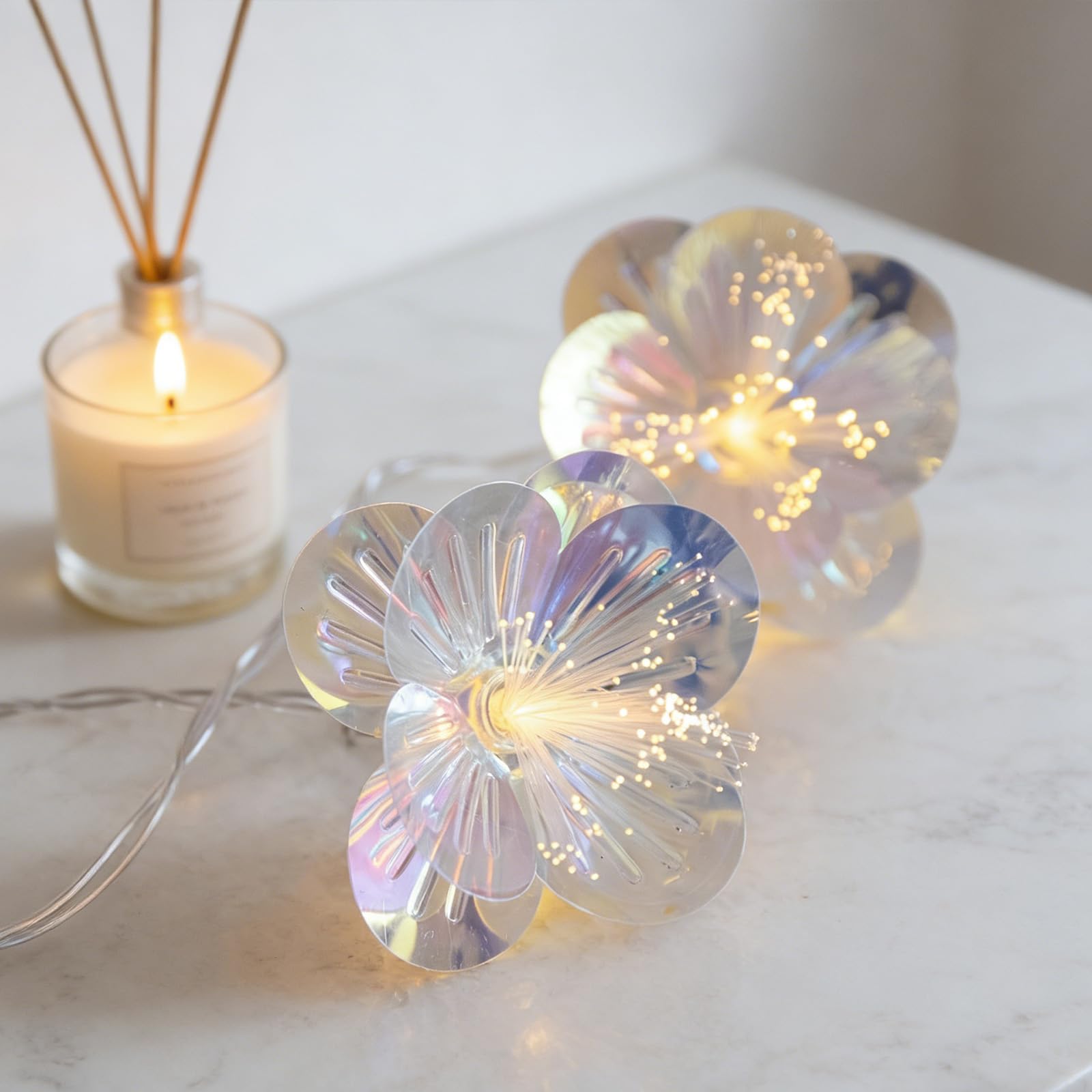 DAZZTIME Ghirlanda di Fiori a LED in Fibra Ottica,20 LED Catena Luminosa 3m,Ghirlanda di Fiori Artificiali in Fibra Ottica,Luci Decorative,per Tavolo,Matrimoni,Natale,Decorazione Primaverile - 4
