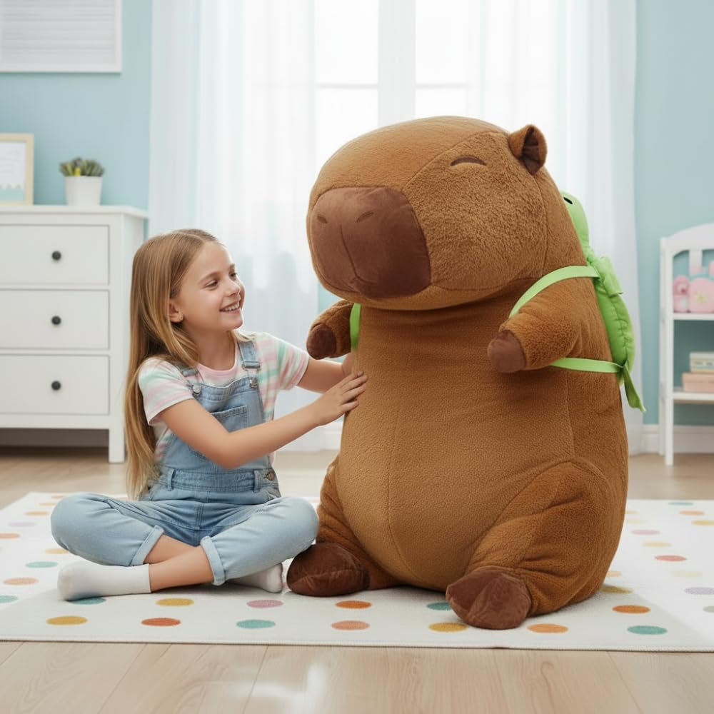 Capybara Peluche XXL 100 cm – Gran Peluche Suave Kapibara 3 en 1 cojín y decoración – Gigante para niños y Adultos (Capybara con Tortuga)