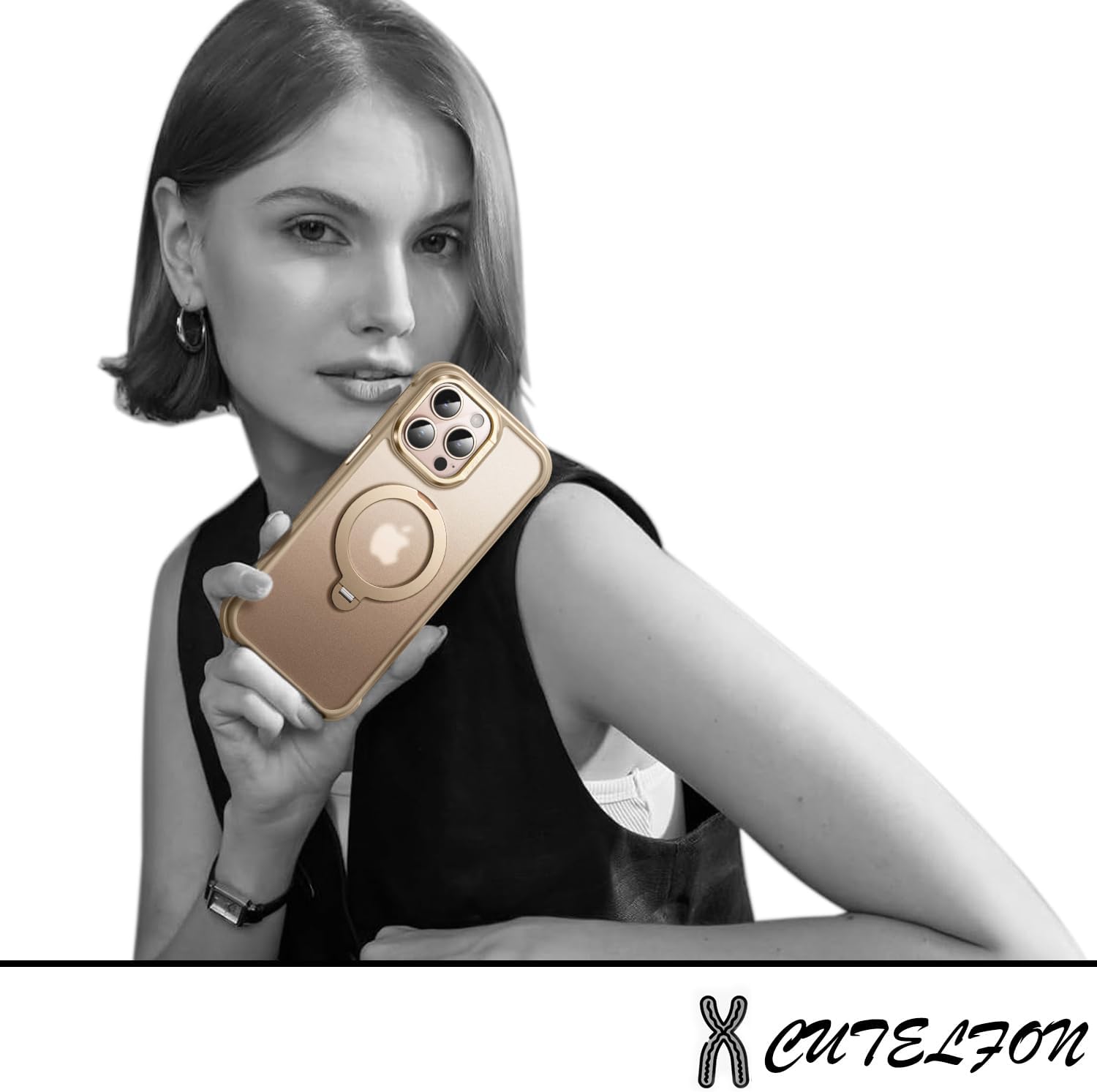 O3 Mag-Stand Designed for iPhone 12/12 Pro Case with 360°Spin Stand, [Compatible with mag Safe][Super Skin Feeling] Translucent Matte Magnetic Slim Phone Case 6.1 inch, Desert Gold