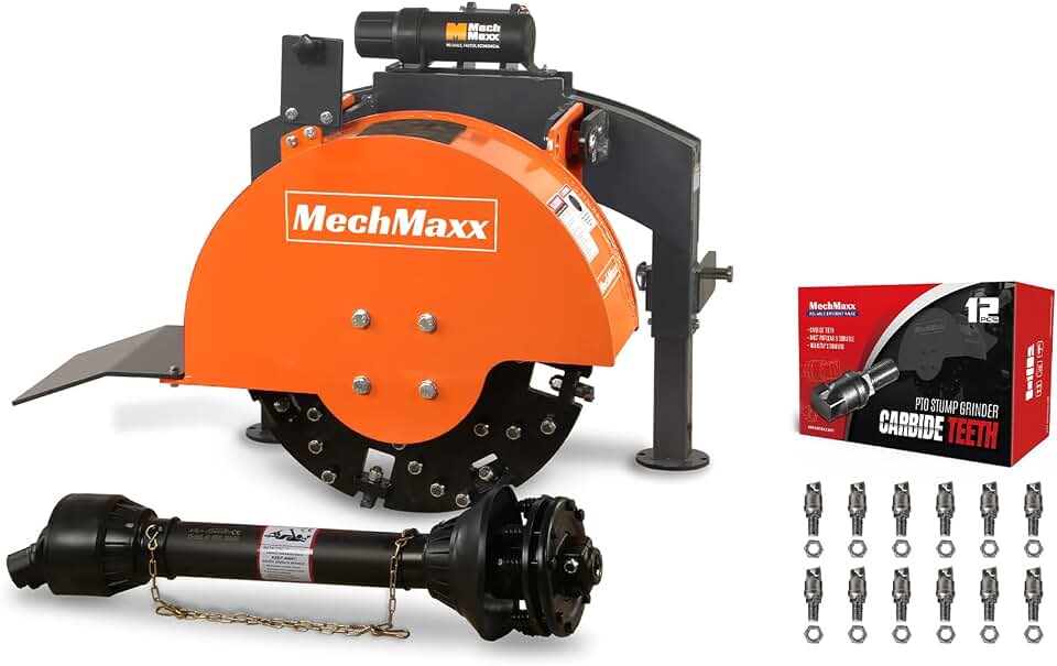 MechMaxx 3-Point PTO Stump Grinder for Cat1 Tractor,Includes 12 Bonus Teeth