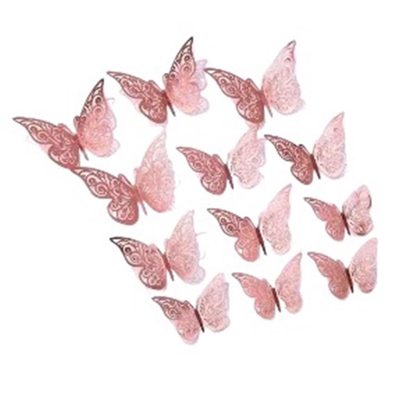 3D Butterfly Wall Decoration 12pcs 3D Openwork Butterfly Wall Stickers Stereo Background Decoration Colourful(A Rose 12pcs)