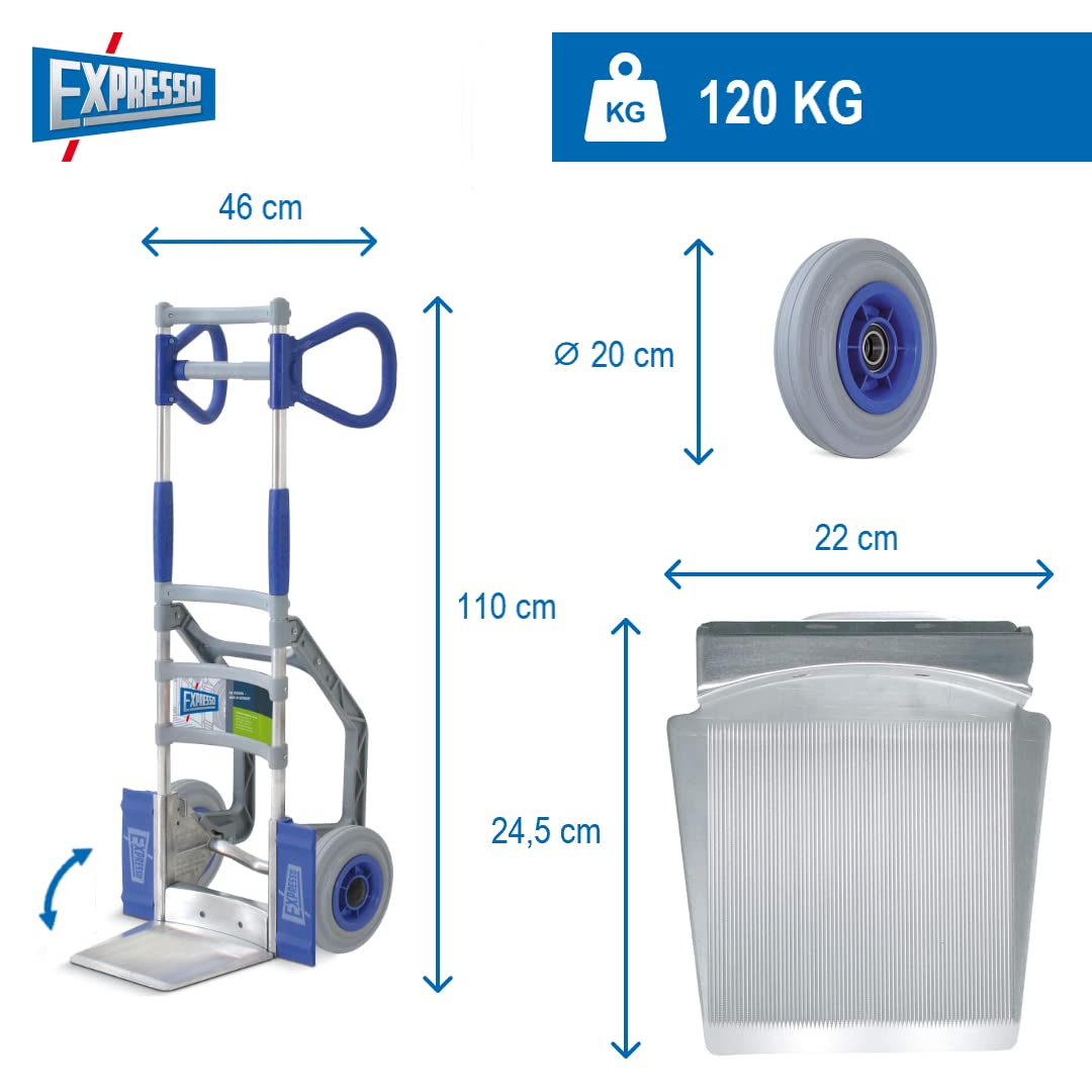Vollmontierte EXPRESSO Alu Profi- Sackkarre klappbar AE27185142 / 120kg / pannensichere Räder/Schaufel L 24,5 x B 22 cm