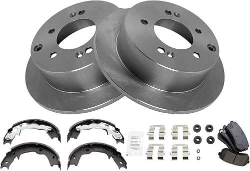 TRQ Kit de pastillas de freno y rotor de cerámica trasera compatible con Kia Forte Forte Koup 2010-2013