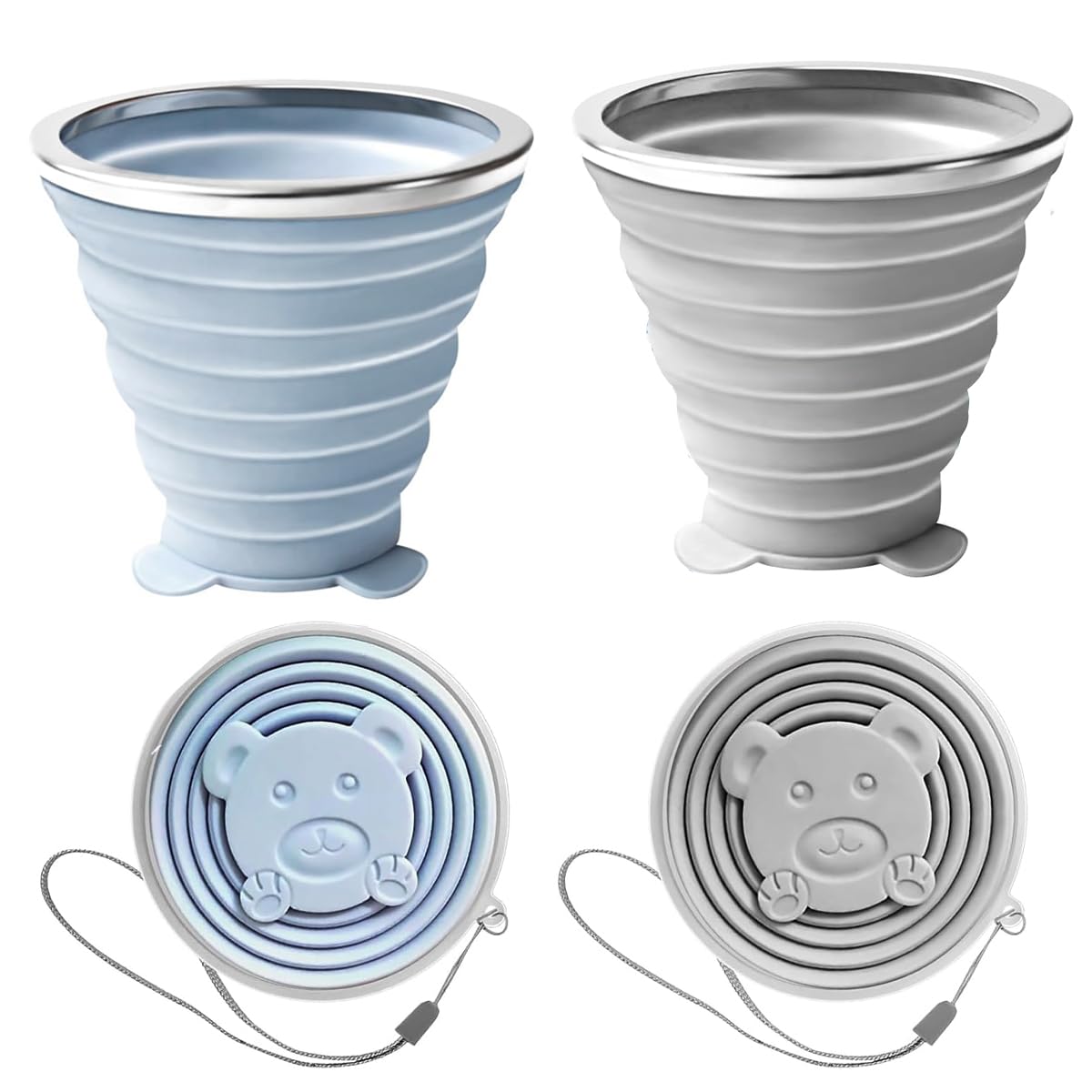 HASTHIP® 2 Pack Collapsible Cup for Travel Accessories Small Silicone Foldable Glass Cup with Lids Camping Accessories for Outdoor Reusable Expandable Drinking Cup for Travel Outdoor Camping-image-46