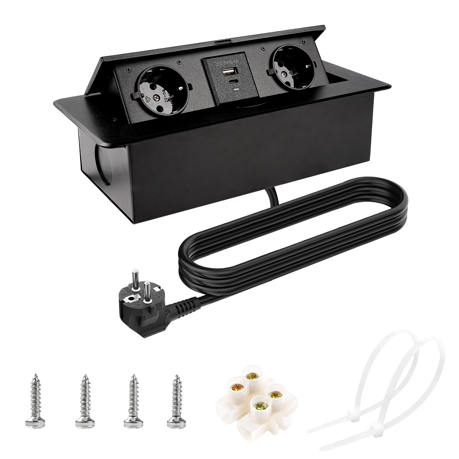 BuyWeek Presa a Scomparsa 2 Scomparti Euro Presa a Scomparsa Top Cucina con Connettori USB e TYPE-C 18W a Ricarica Rapida Multipresa da Incasso per Piano di lavoro/Cucina/Ufficio