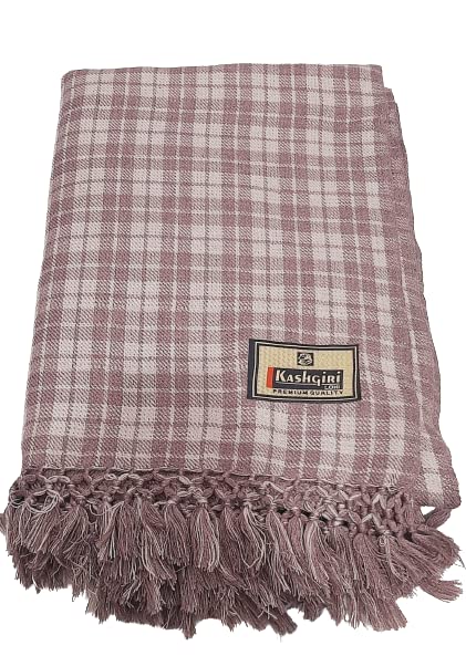 Men's Woven One side Checks & One side Plain Design Pure Wool Lohi/Woollen Shawl (250cm x 125cm) (Wine Brown)-image-36