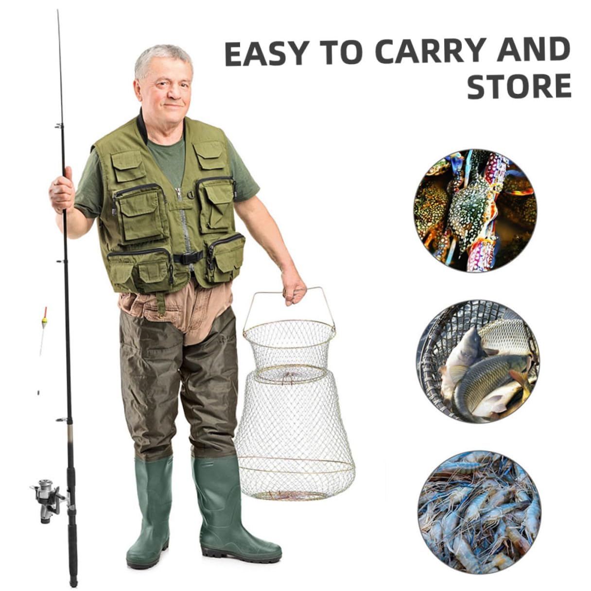 Cesto Pieghevole in Filo D’acciaio Per Pesca, Secchio Galleggiante Per Pesci e Granchi, Trappola Portatile Multifunzionale Per Appassionati Di Pesca All’aperto
