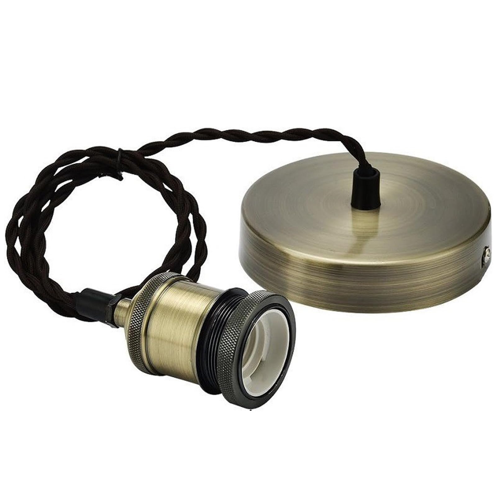 Zbssny Bronze, Brown Vintage Ceiling Pendant Light Fitting, Rown Twisted Braided Flex, E27 Ceiling Light Kit