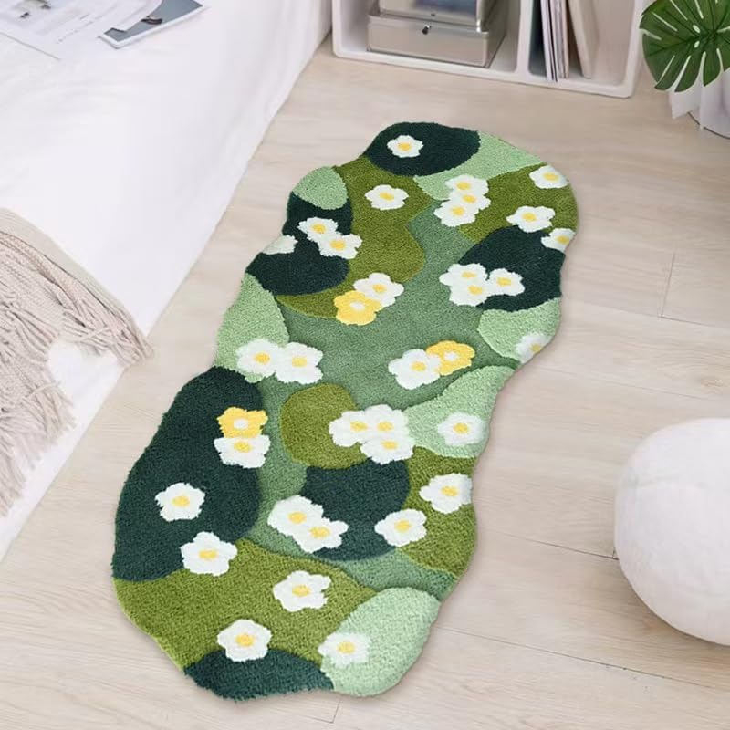 Amazon | モスラグ キュート グリーン 苔の葉 バスルームラグ