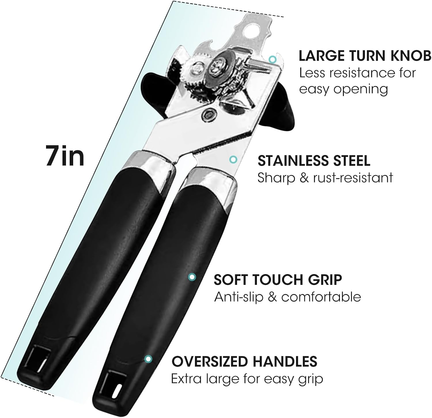 Can Opener Manual Hand Held Can Opener Manual Heavy Duty with Smoother Cut Sharp Blade Can Openers with Soft Handle Magnetic Lid Lifter Easy to Turn Knob Black image 2