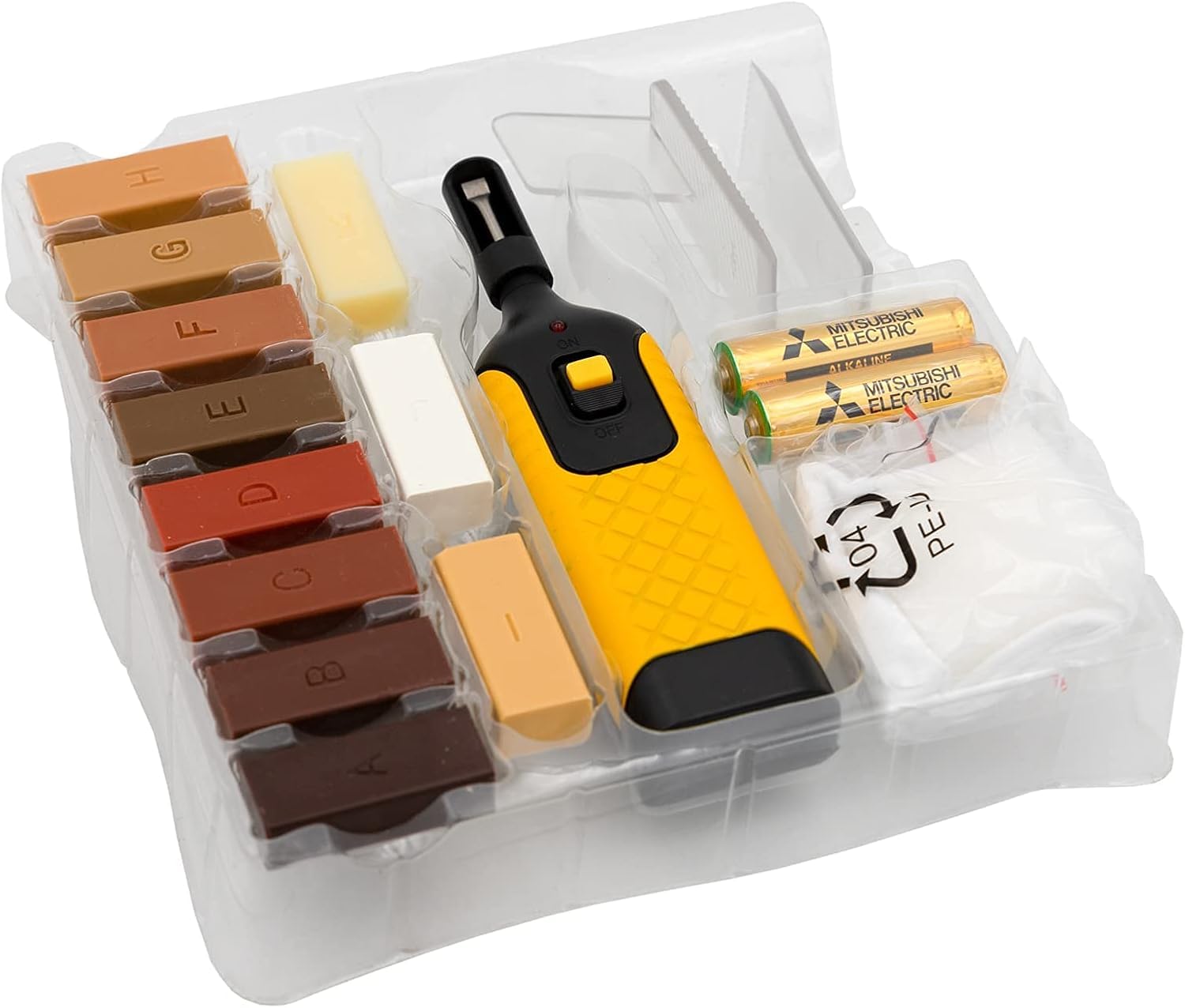 Holz & Laminat Reparaturset mit Wachsschmelzer – 33 Farbtöne Hartwachs für Parkett, Fliesen, Möbel & Holzoberflächen