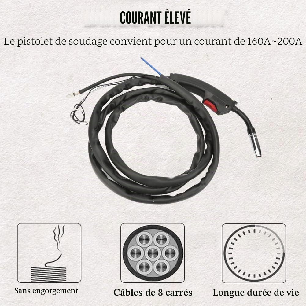 Torche de soudage MIG 14AK, torche de soudage MIG de protection contre les gaz MB14 CO2 2 mètres pièces de pistolet de soudage adaptées au courant 160A ~ 200A