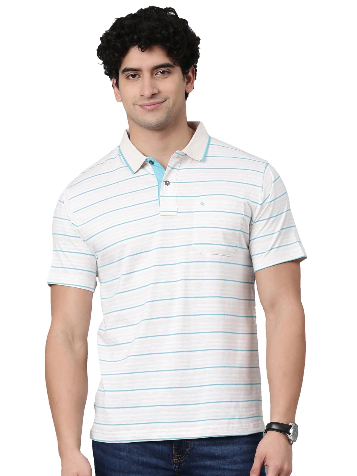 classic polo Men's Half Sleeve Polo Neck Authentic Fit Striped Cotton Blend T-Shirt-picture-20