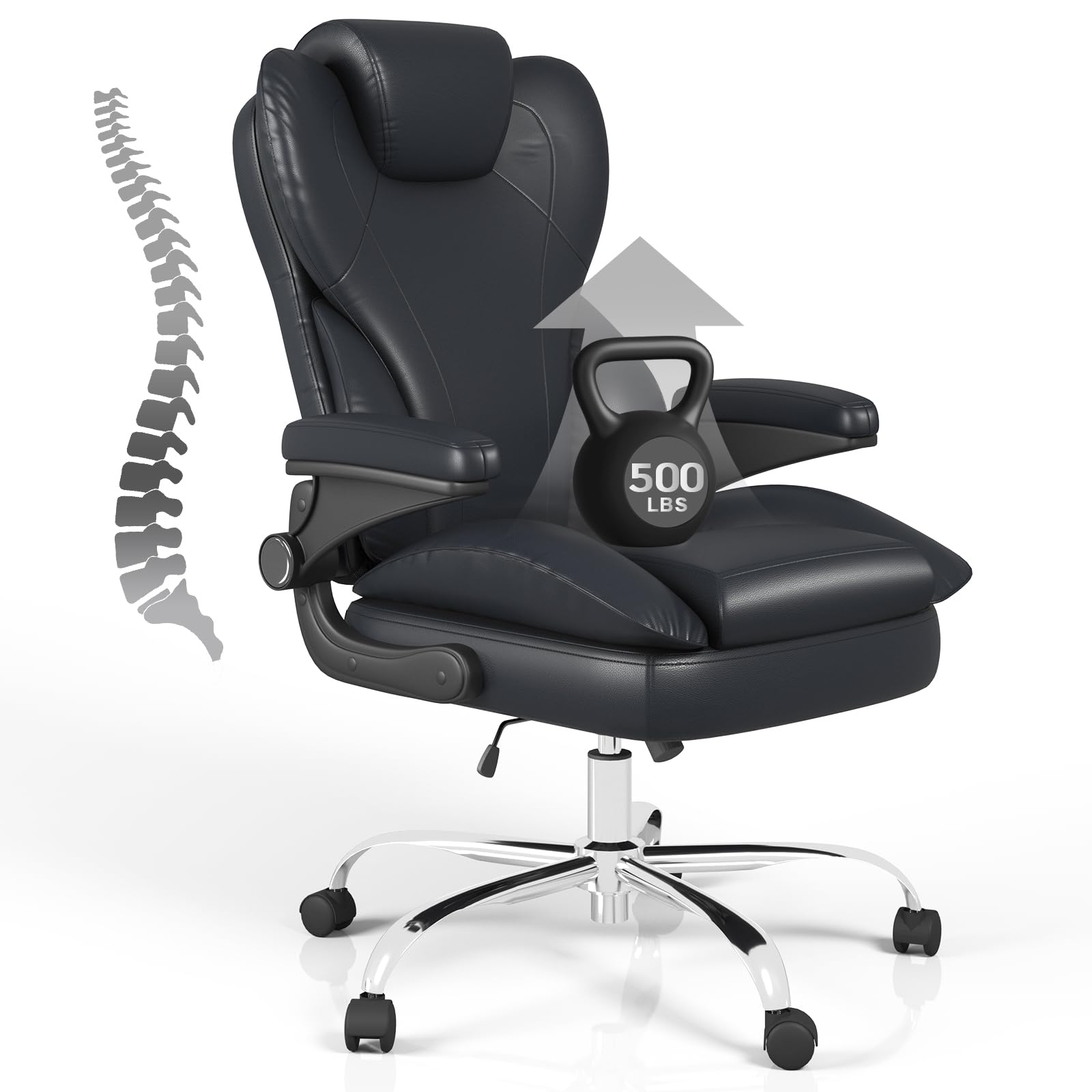 Office Desk Chair Executive Leather Office Chair High Back Ergonomic Home Desk Chair with Padded Flip-up Arms Big