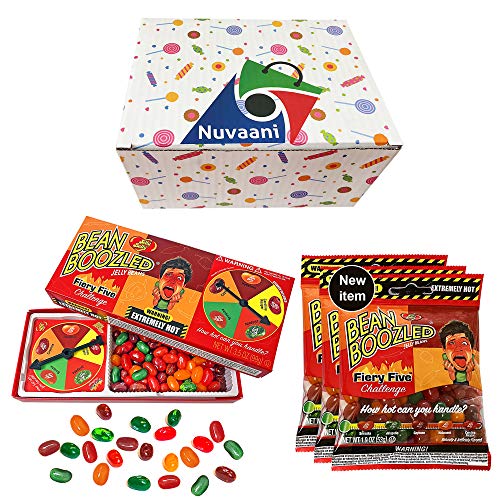 Jelly Belly Beanboozled Fiery Five Spicy Jelly Beans Extremely Hot | Boozled Spinner Gift Box Challenge | Three Refill Packed Pepper Candy Game | Tasty Flavorful and Chewy in Nuvaani Gift Box Jelly Belly Beanboozled Fiery Five Spicy Jelly Beans Extremely Hot | Boozled Spinner Gift Box Challenge | Three Refill Packed Pepper Candy Game | Tasty Flavorful and Chewy in Nuvaani Gift Box