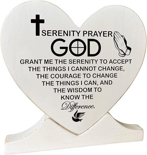 Letrero de madera con cita inspiradora de oración de serenidad blanca vintage regalo de placa de madera rústica en forma de corazón letrero de