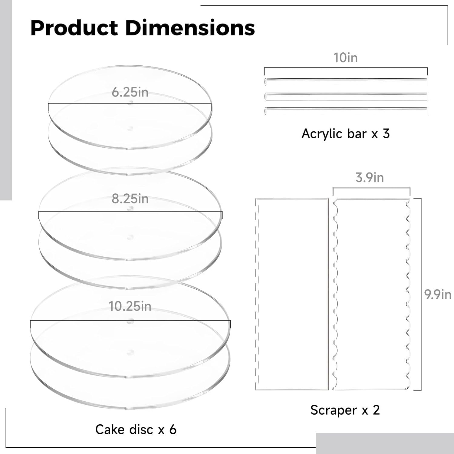 Cake Decorating Supplies Extensive, 6 Cake Discs 2 Frosting Spatulas 3 Center Dowels for Wedding Party 3 Tier Cake Making, 11 Pieces Acrylic Cake Discs Spatula Bar Set