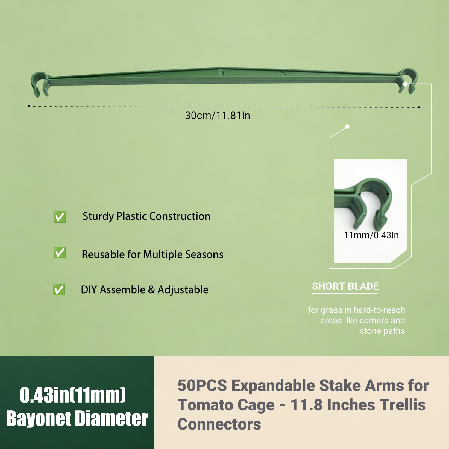 Lot de 100 bras en bois d'environ 30 cm de long et 2 boucles pour cages à tomates reliant des piquets de plantes d'un diamètre de 11 mm
